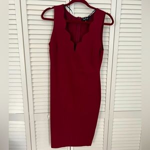Scalloped Neck | Maroon Red | Wedding Dress | Form Fitting